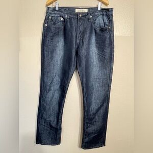 Men's Blue Rag Shiny Blue Straight Leg Jeans 36x32